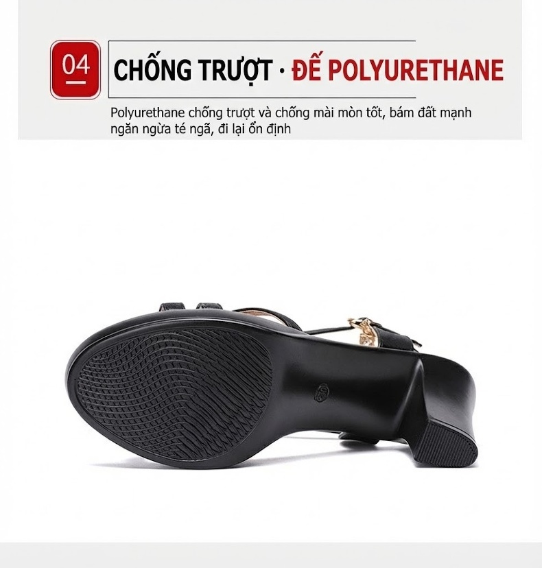 Giày Sandal Cao Gót Nữ Quai Chữ T Đế Xuồng Gót Cao 8cm Màu Đen, Vàng Kim, Rượu Vang chi tiết 7