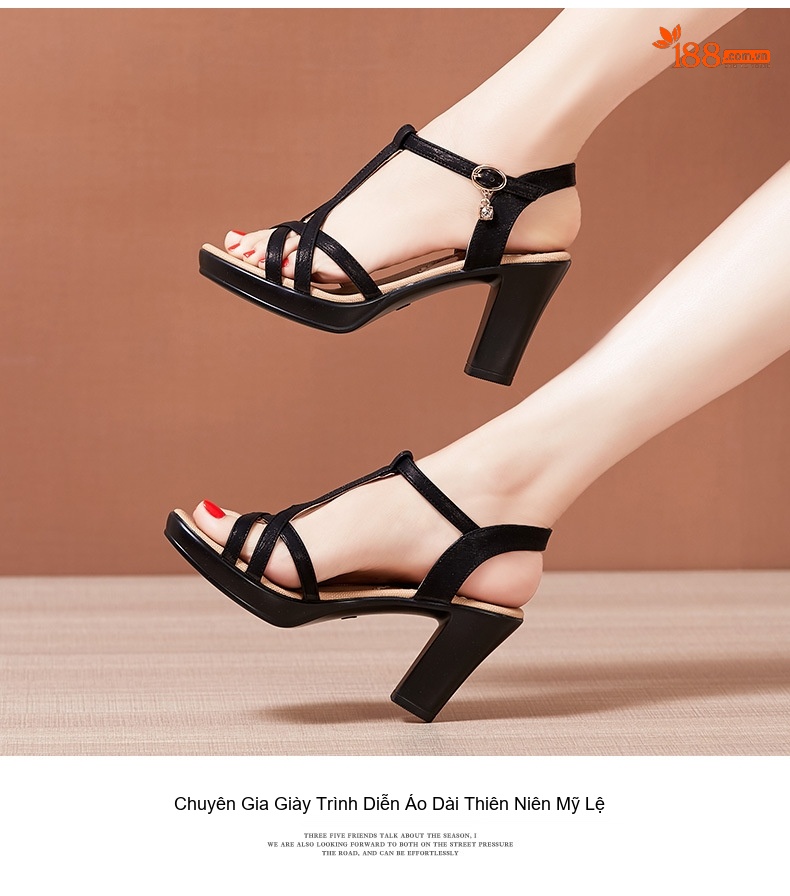 Giày Sandal Cao Gót Nữ Quai Chữ T Đế Xuồng Gót Cao 8cm Màu Đen, Vàng Kim, Rượu Vang chi tiết 10