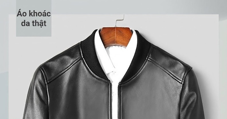 Áo Khoác Bomber Nam Da Cừu Dáng Ôm Thời Trang Màu Đen chi tiết 1