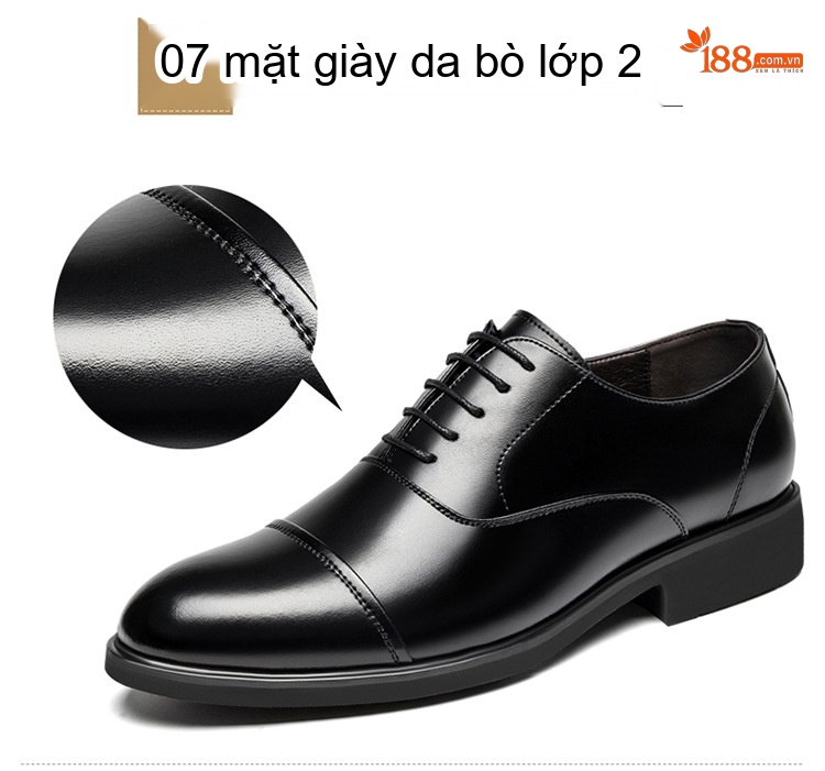 Giày Tây Buộc Dây Nam Da Bò Tăng Chiều Cao 6cm Phong Cách Anh Quốc Màu Đen, Nâu chi tiết 11