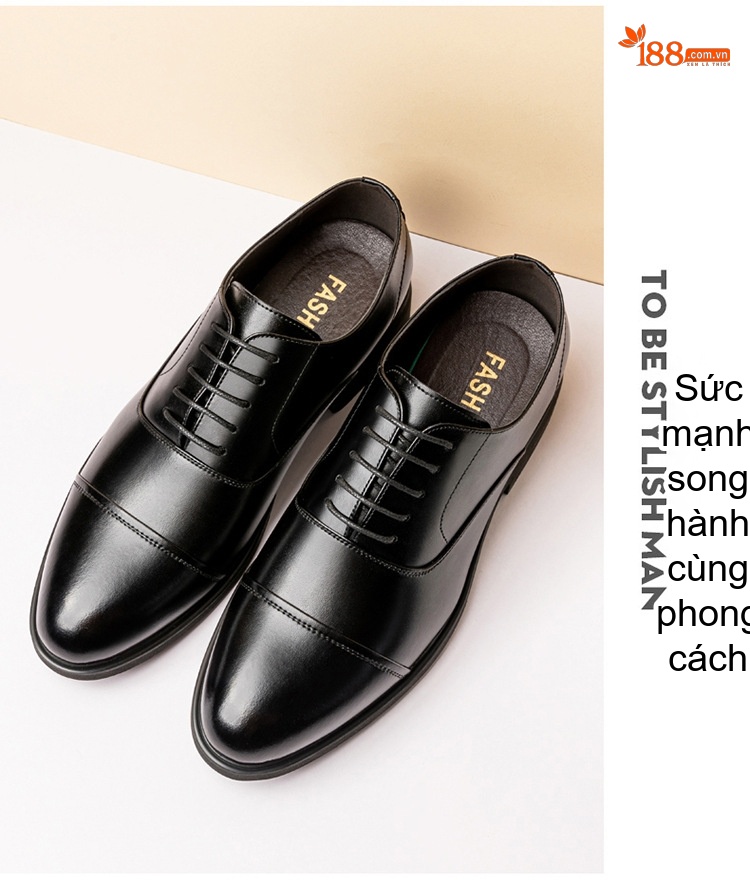 Giày Tây Buộc Dây Nam Da Bò Tăng Chiều Cao 6cm Phong Cách Anh Quốc Màu Đen, Nâu chi tiết 19