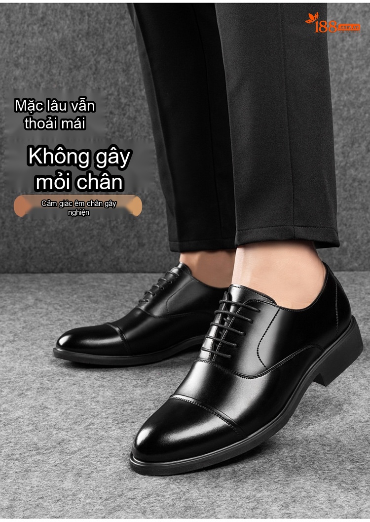 Giày Tây Buộc Dây Nam Da Bò Tăng Chiều Cao 6cm Phong Cách Anh Quốc Màu Đen, Nâu chi tiết 2