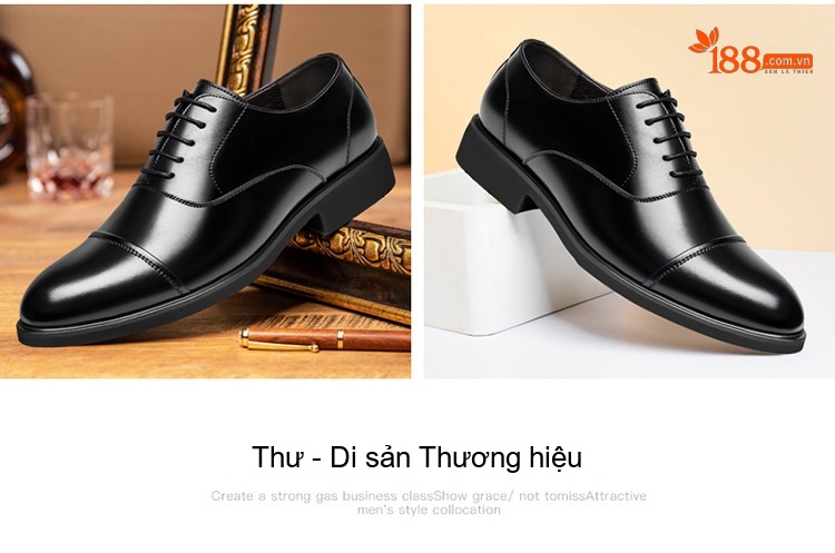 Giày Tây Buộc Dây Nam Da Bò Tăng Chiều Cao 6cm Phong Cách Anh Quốc Màu Đen, Nâu chi tiết 17
