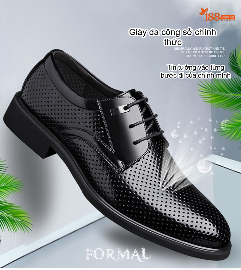 Giày Tây Buộc Dây Nam Da Bò Tăng Chiều Cao 6cm Lót Lông Màu Đen, Nâu chi tiết 1