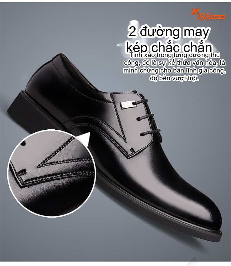 Giày Tây Buộc Dây Nam Da Bóng Chiều Cao Đế 6cm Màu Đen, Nâu chi tiết 9