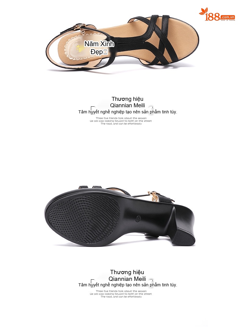 Giày Sandal Cao Gót Nữ Quai Chữ T Đế Xuồng Gót Cao 8cm Màu Đen, Vàng Kim, Rượu Vang chi tiết 14