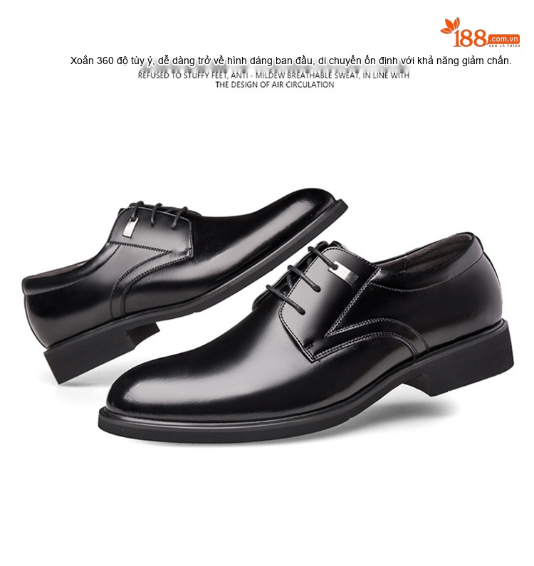 Giày Tây Buộc Dây Nam Da Bóng Chiều Cao Đế 6cm Màu Đen, Nâu chi tiết 17