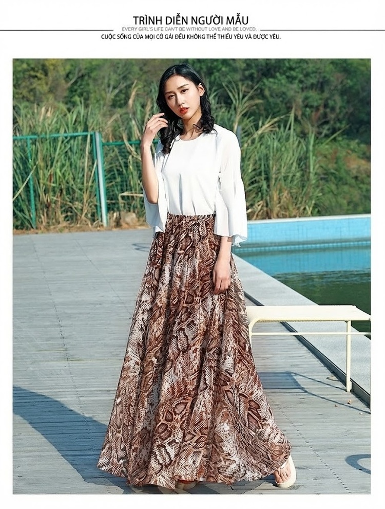 Chân Váy Dài Nữ Xếp Ly Họa Tiết Da Báo Phong Cách Âu Mỹ chi tiết 1