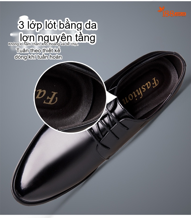 Giày Tây Buộc Dây Nam Da Bóng Chiều Cao Đế 6cm Màu Đen, Nâu chi tiết 10