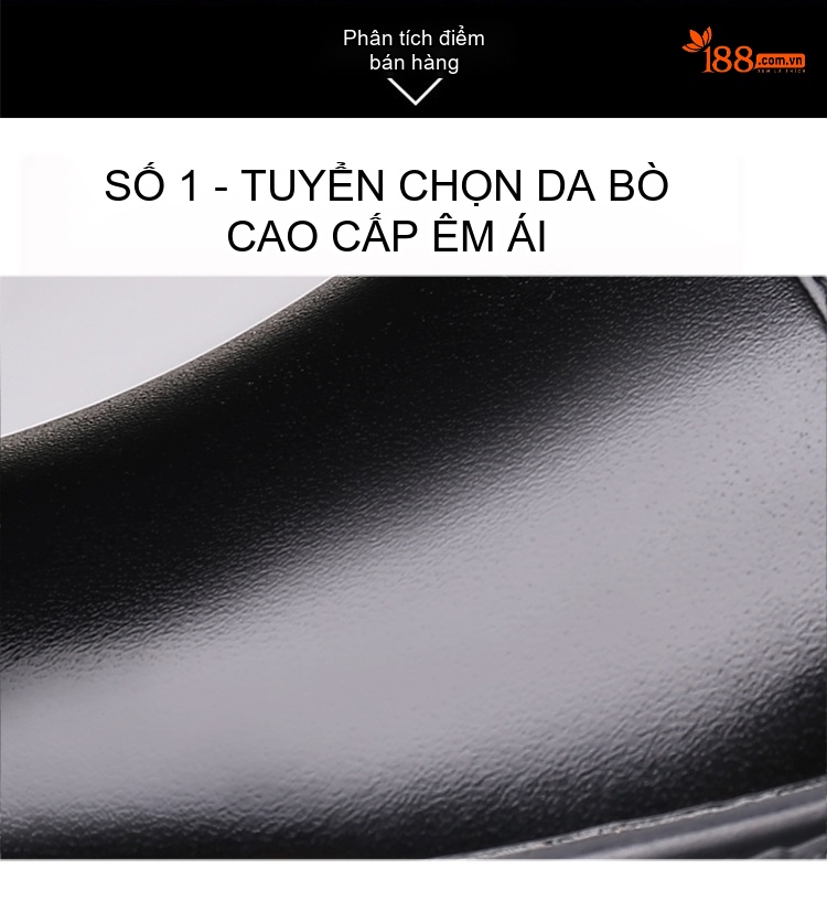 Giày Tây Buộc Dây Nam Da Bóng Chiều Cao Đế 6cm Màu Đen chi tiết 10