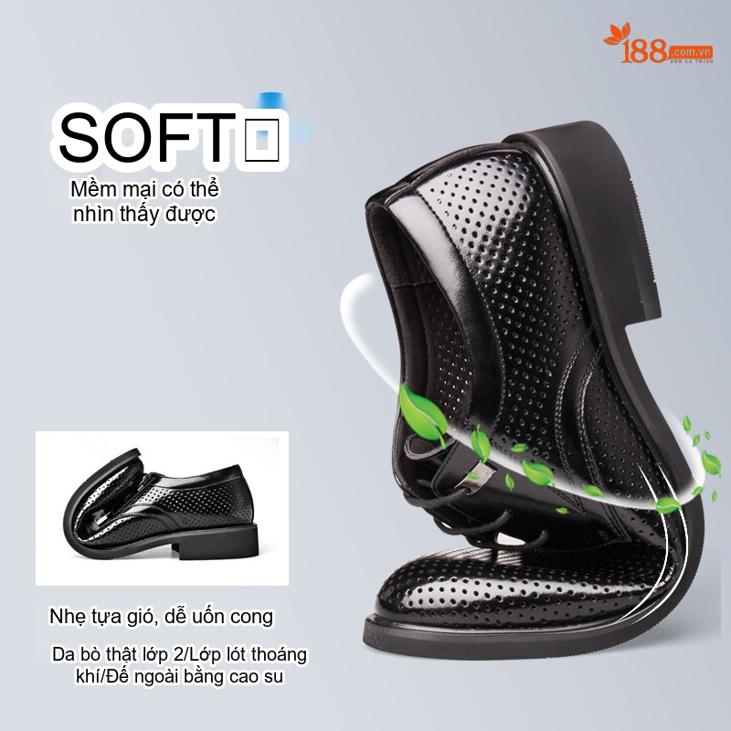 Giày Tây Buộc Dây Nam Da Bò Tăng Chiều Cao 6cm Lót Lông Màu Đen, Nâu