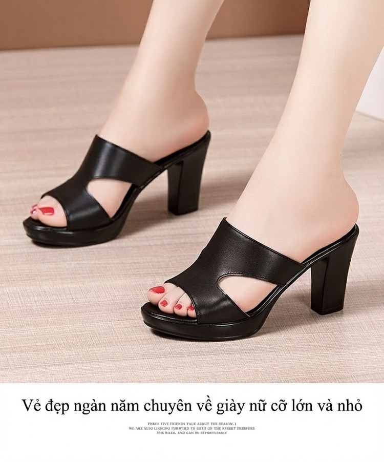 Dép Sục Nữ Quai Ngang Hở Mũi Đế Xuồng Chiều Cao Đế Khoảng 8cm Màu Đen, Trắng, Đỏ, Nâu chi tiết 9