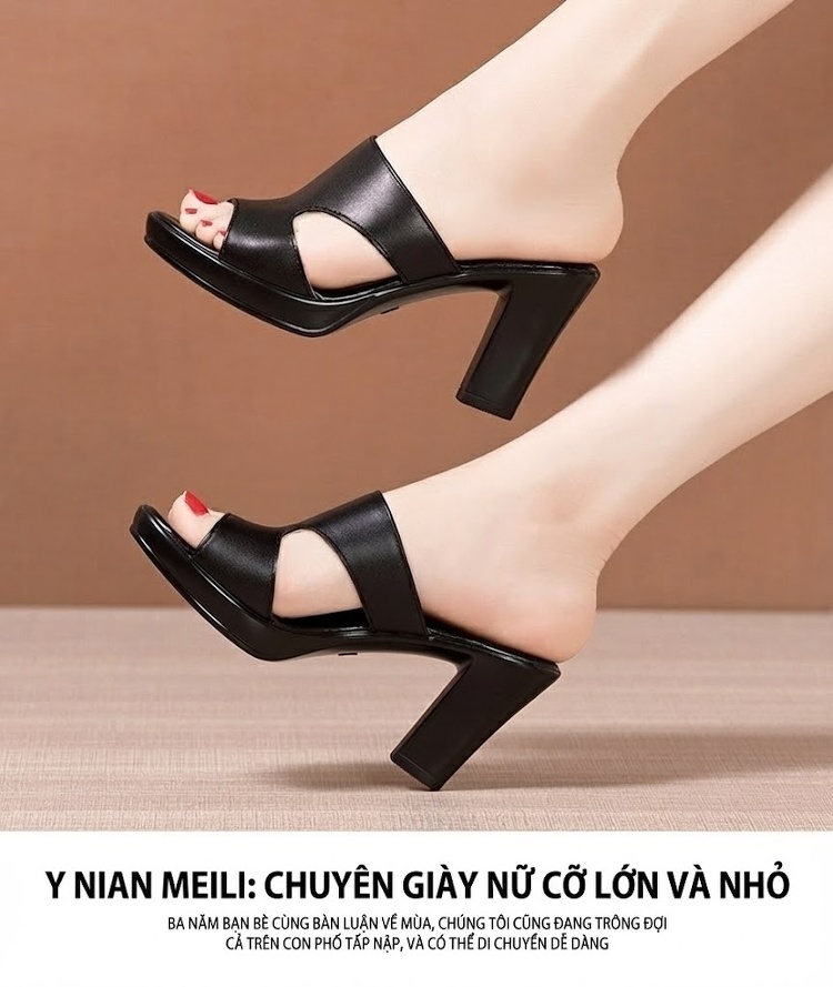 Dép Sục Nữ Quai Ngang Hở Mũi Đế Xuồng Chiều Cao Đế Khoảng 8cm Màu Đen, Trắng, Đỏ, Nâu chi tiết 10