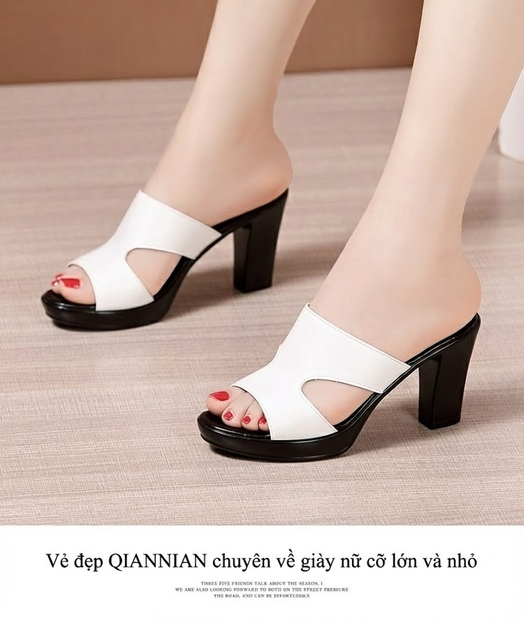 Dép Sục Nữ Quai Ngang Hở Mũi Đế Xuồng Chiều Cao Đế Khoảng 8cm Màu Đen, Trắng, Đỏ, Nâu chi tiết 12
