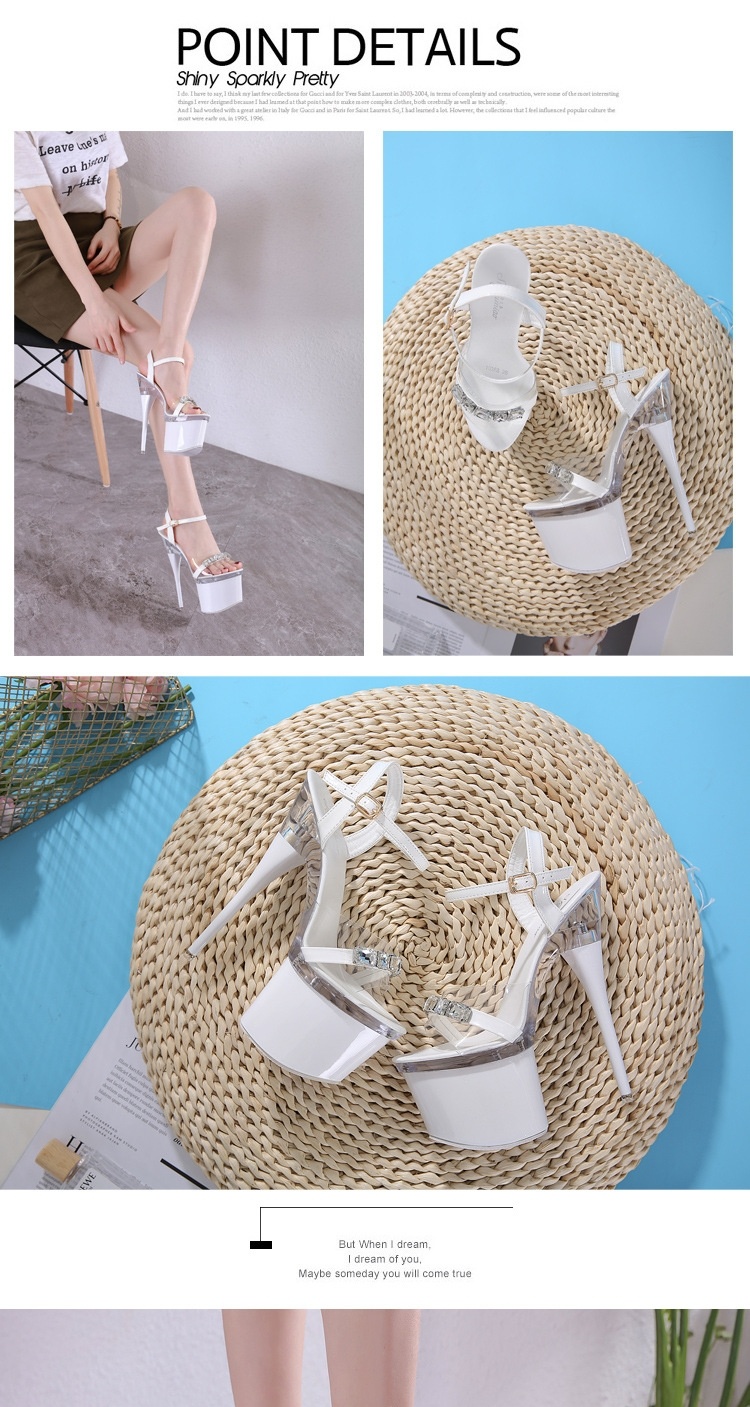 Giày Sandal Cao Gót Nữ Quai Trong Suốt Đế Xuồng Gót Trụ Đính Đá Gót Cao 17cm Màu Đen, Trắng, Đỏ, Hồng... chi tiết 10