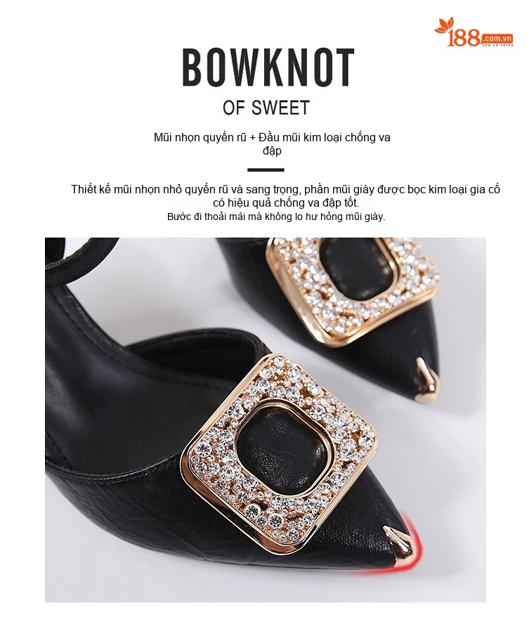 Giày Sandal Cao Gót Nữ Da Bóng Hở Ngón Quai Mảnh Đính Đá Gót Cao 7cm - 8cm Màu Đen, Kem chi tiết 5
