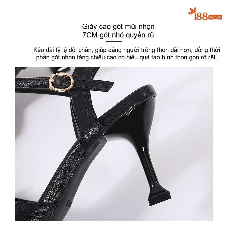 Giày Sandal Cao Gót Nữ Da Bóng Hở Ngón Quai Mảnh Đính Đá Gót Cao 7cm - 8cm Màu Đen, Kem chi tiết 6