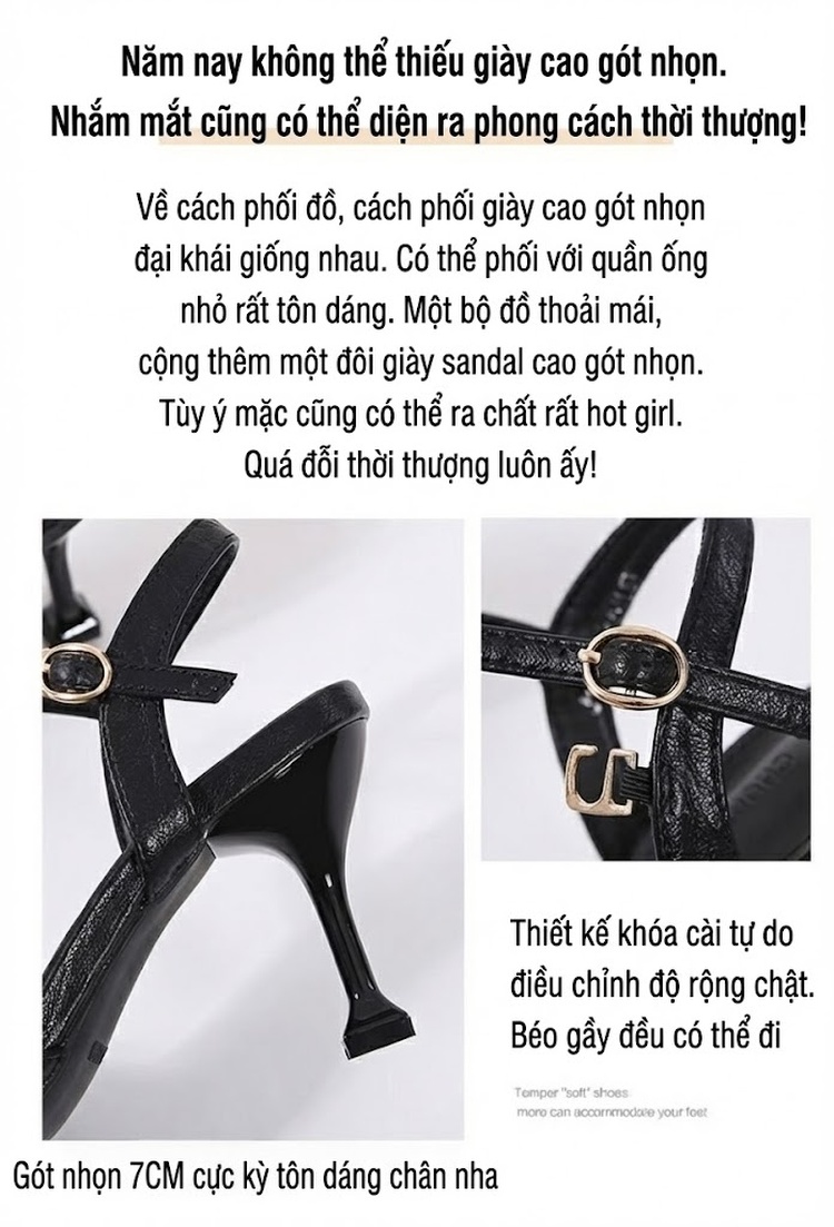 Giày Cao Gót Bít Mũi Đính Đá Chiều Cao Đế Khoảng 6cm Màu Đen, Kem chi tiết 2