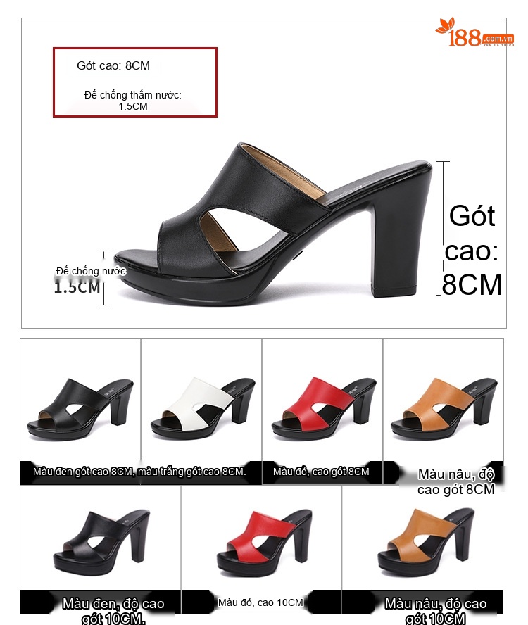 Dép Sục Nữ Quai Ngang Hở Mũi Đế Xuồng Chiều Cao Đế Khoảng 8cm Màu Đen, Trắng, Đỏ, Nâu chi tiết 2