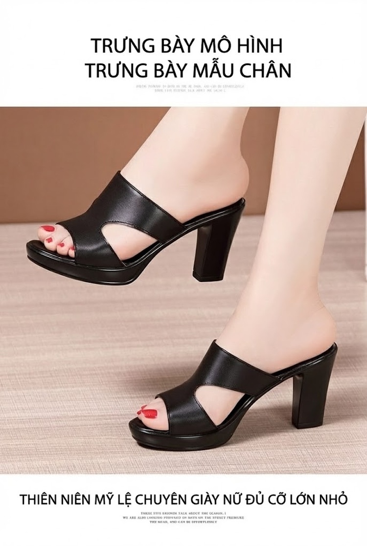 Dép Sục Nữ Quai Ngang Hở Mũi Đế Xuồng Chiều Cao Đế Khoảng 8cm Màu Đen, Trắng, Đỏ, Nâu chi tiết 8