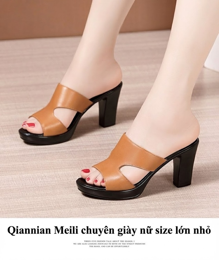 Dép Sục Nữ Quai Ngang Hở Mũi Đế Xuồng Chiều Cao Đế Khoảng 8cm Màu Đen, Trắng, Đỏ, Nâu chi tiết 11