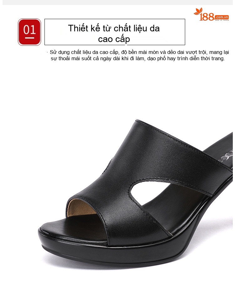 Dép Sục Nữ Quai Ngang Hở Mũi Đế Xuồng Chiều Cao Đế Khoảng 8cm Màu Đen, Trắng, Đỏ, Nâu chi tiết 4