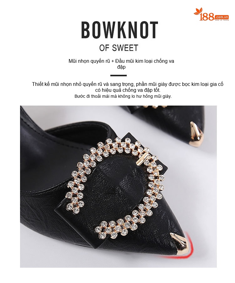 Giày Sandal Cao Gót Nữ Quai Mảnh Đính Đá Gót Cao 7cm - 8cm Màu Đen, Kem chi tiết 5