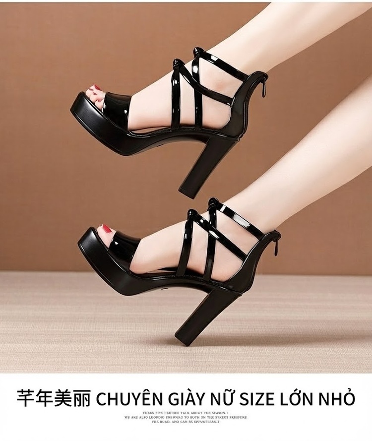 Giày Sandal Cao Gót Nữ Quai Hậu Hở Ngón Da Bóng Gót Cao 10cm Màu Đen, Trắng, Đỏ, Bạc... chi tiết 12