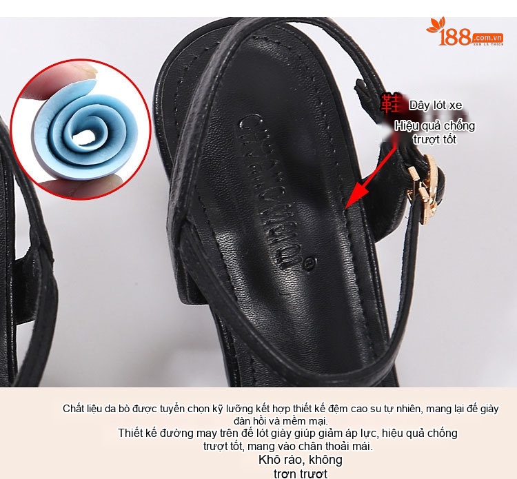 Giày Cao Gót Bít Mũi Đính Đá Chiều Cao Đế Khoảng 6cm Màu Đen, Kem chi tiết 6