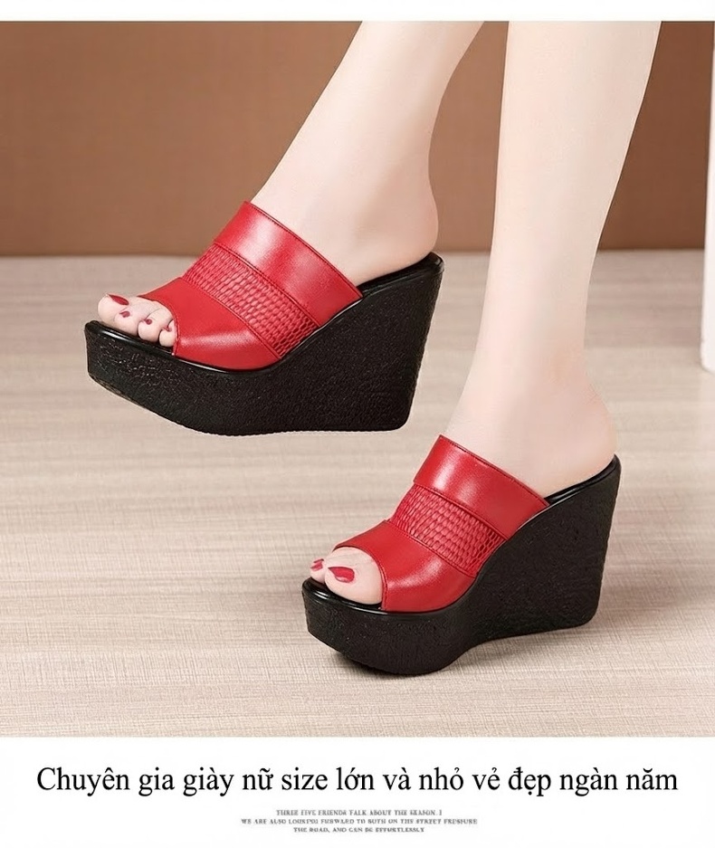 Dép Quai Ngang Nữ Đế Xuồng Cao 11cm Da Bóng Chống Nước Màu Đen, Trắng, Đỏ chi tiết 12