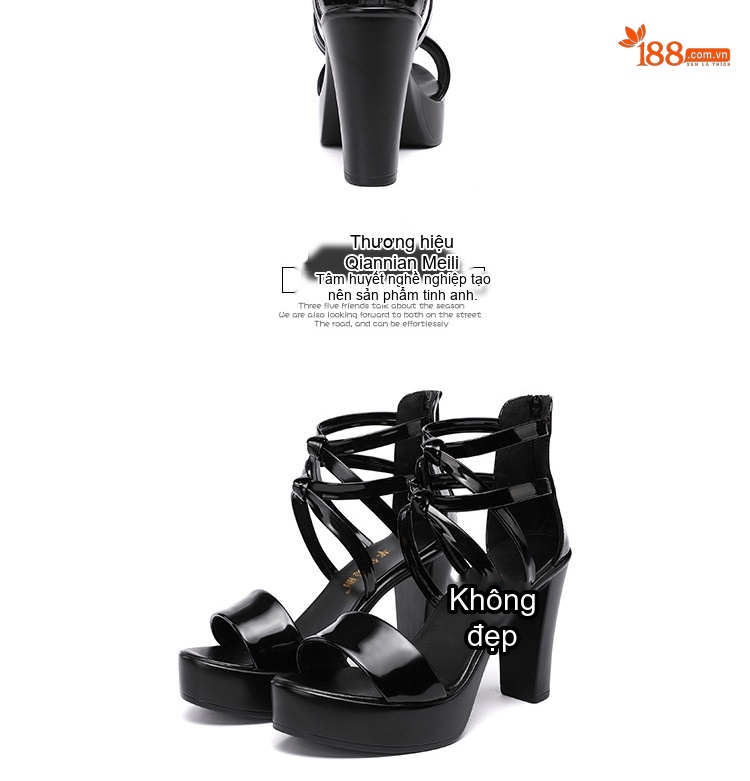 Giày Sandal Cao Gót Nữ Quai Hậu Hở Ngón Da Bóng Gót Cao 10cm Màu Đen, Trắng, Đỏ, Bạc... chi tiết 18