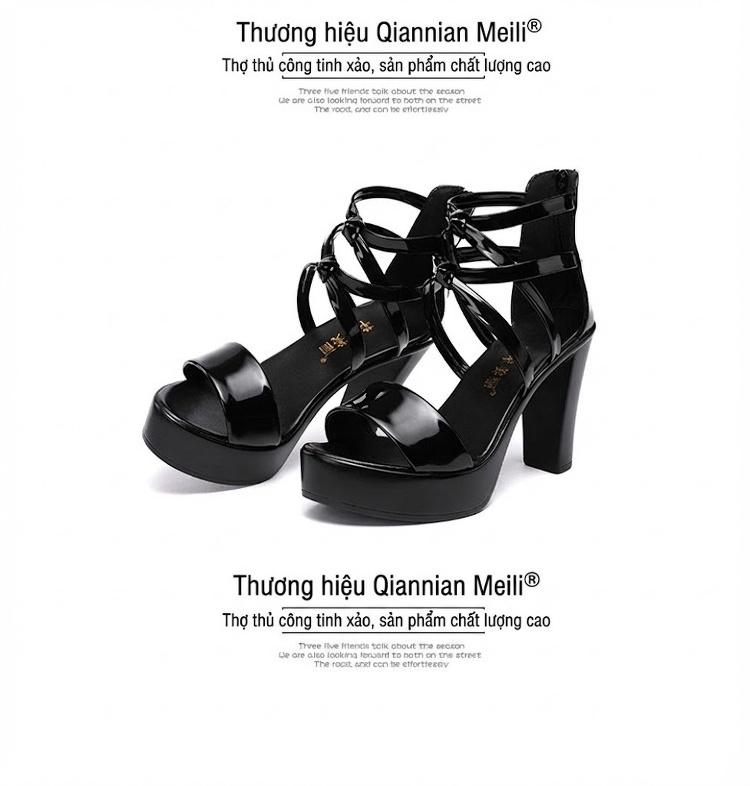 Giày Sandal Cao Gót Nữ Quai Hậu Hở Ngón Da Bóng Gót Cao 10cm Màu Đen, Trắng, Đỏ, Bạc... chi tiết 19