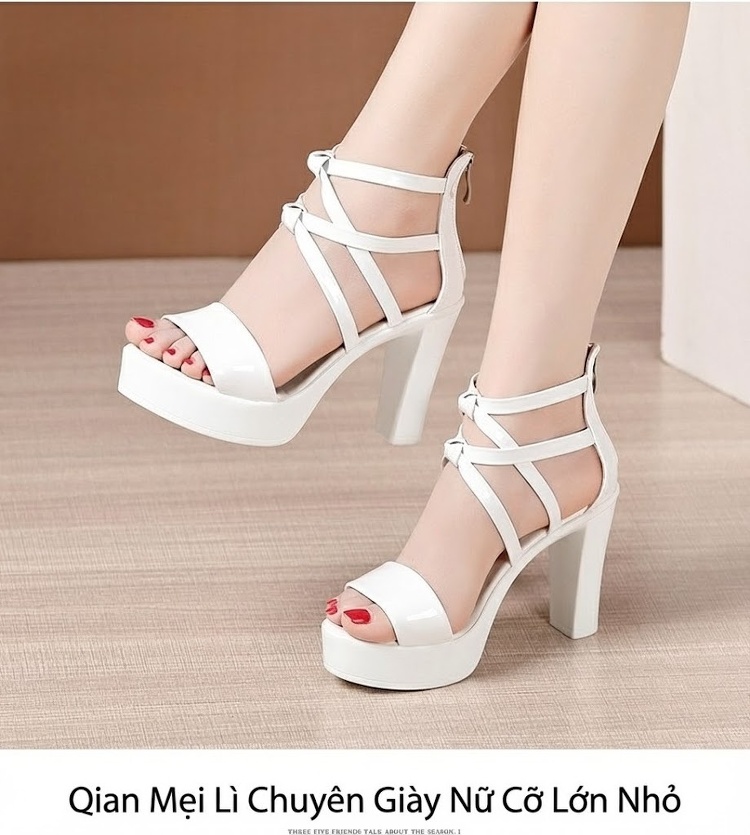 Giày Sandal Cao Gót Nữ Quai Hậu Hở Ngón Da Bóng Gót Cao 10cm Màu Đen, Trắng, Đỏ, Bạc... chi tiết 14