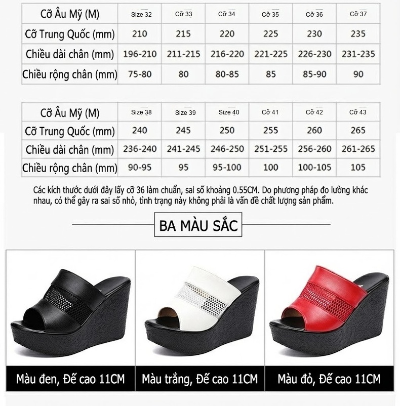 Dép Quai Ngang Nữ Đế Xuồng Cao 11cm Da Bóng Chống Nước Màu Đen, Trắng, Đỏ chi tiết 5