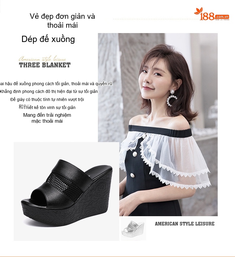 Dép Quai Ngang Nữ Đế Xuồng Cao 11cm Da Bóng Chống Nước Màu Đen, Trắng, Đỏ chi tiết 2