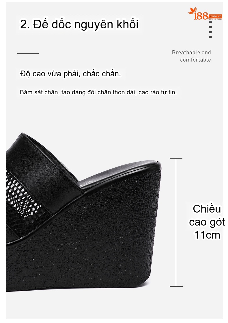 Dép Quai Ngang Nữ Đế Xuồng Cao 11cm Da Bóng Chống Nước Màu Đen, Trắng, Đỏ chi tiết 8