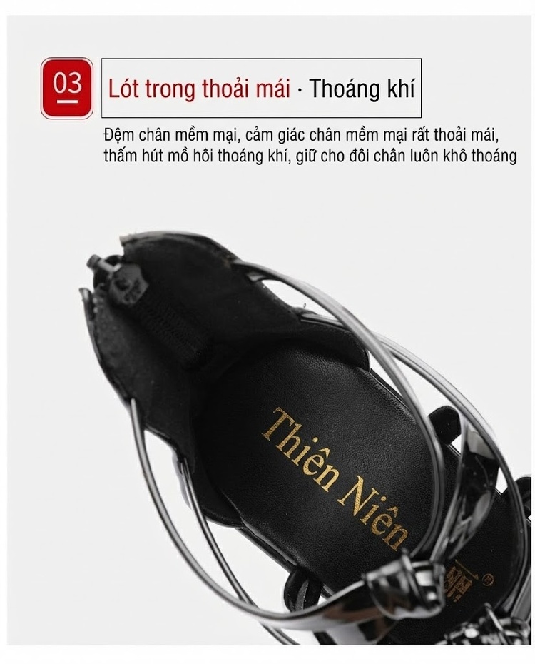 Giày Sandal Cao Gót Nữ Quai Hậu Hở Ngón Da Bóng Gót Cao 10cm Màu Đen, Trắng, Đỏ, Bạc... chi tiết 8