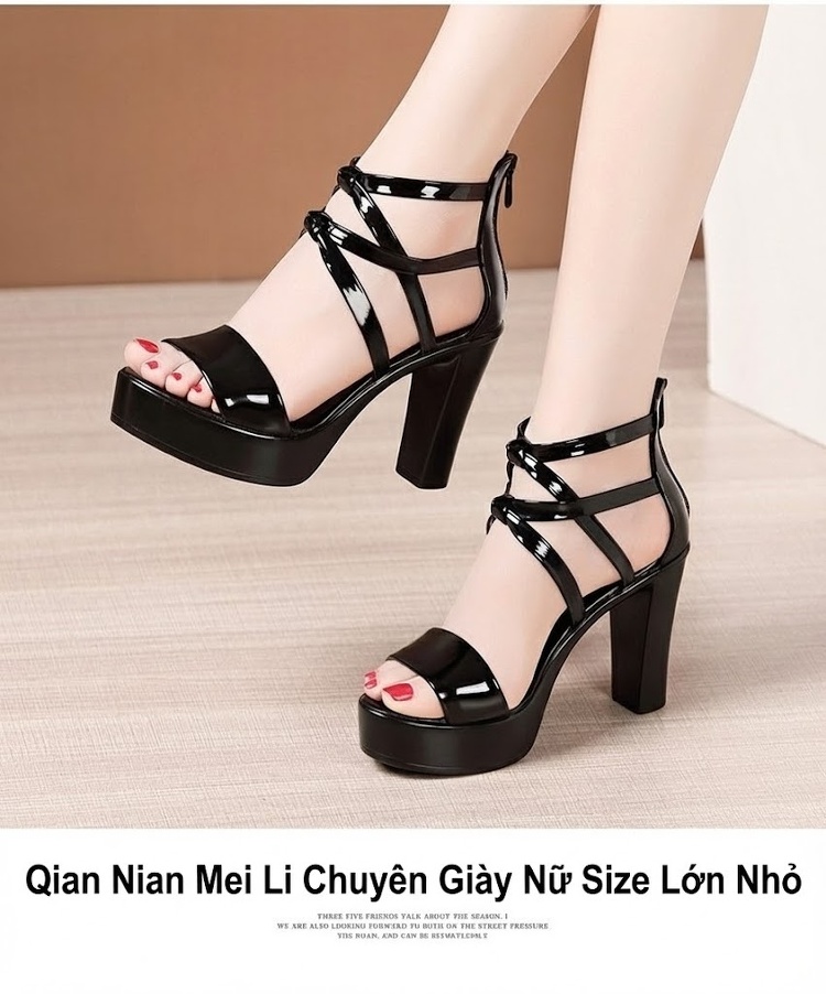 Giày Sandal Cao Gót Nữ Quai Hậu Hở Ngón Da Bóng Gót Cao 10cm Màu Đen, Trắng, Đỏ, Bạc... chi tiết 11