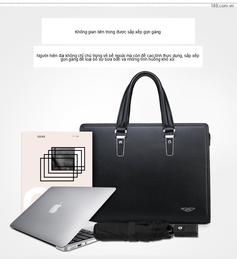 Cặp Túi Xách Tay Nam Công Sở Đựng Laptop Khóa Số Màu Đen chi tiết 8