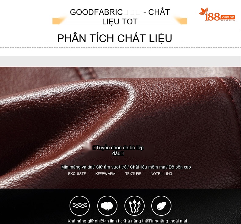 Áo Khoác Da Nam Da Bò Cổ Bẻ Dáng Ôm Màu Nâu, Đen chi tiết 5
