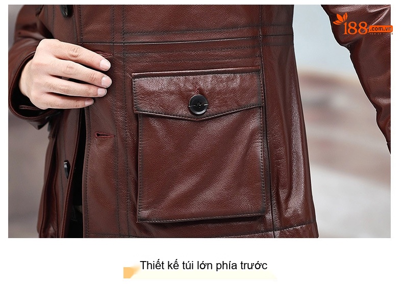 Áo Khoác Da Nam Da Bò Cổ Bẻ Dáng Ôm Màu Nâu, Đen chi tiết 23
