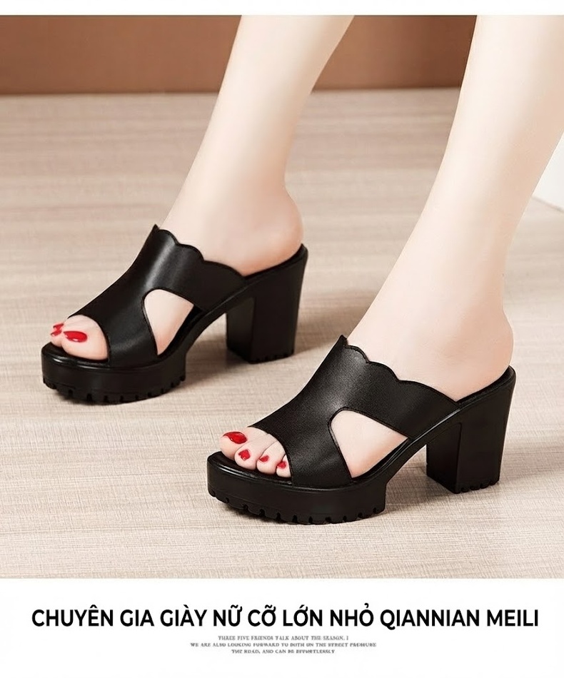 Giày Sandal Cao Gót Nữ Hở Ngón Quai Ngang Đế Xuồng Gót Cao 8cm Màu Đen, Trắng, Đỏ chi tiết 9