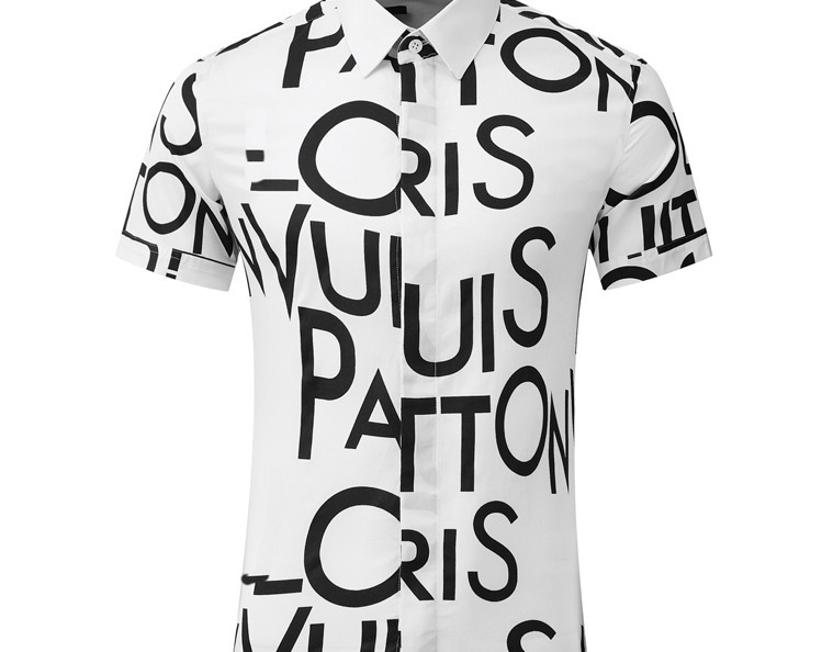 Áo Sơ Mi Tay Ngắn Nam Cotton In Chữ Form Ôm Màu Trắng, Đen, Xanh Navy chi tiết 3