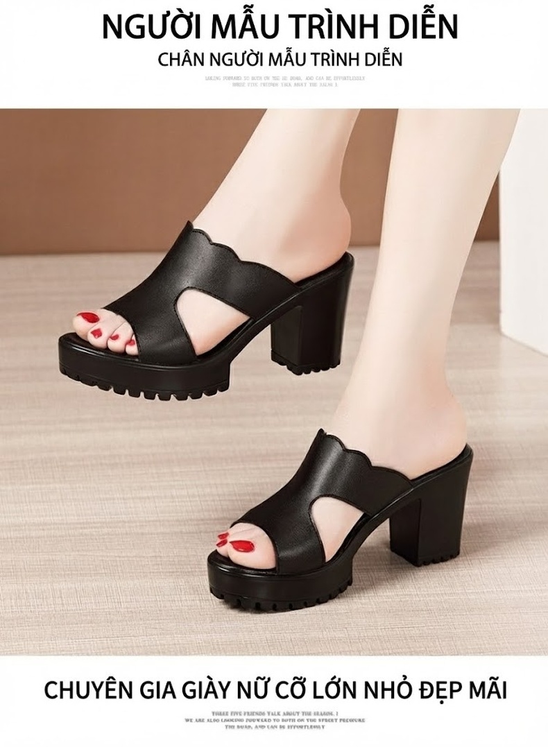 Giày Sandal Cao Gót Nữ Hở Ngón Quai Ngang Đế Xuồng Gót Cao 8cm Màu Đen, Trắng, Đỏ chi tiết 8