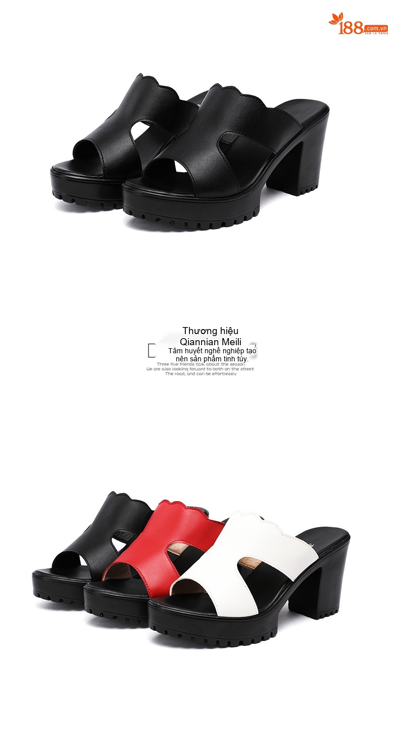 Giày Sandal Cao Gót Nữ Hở Ngón Quai Ngang Đế Xuồng Gót Cao 8cm Màu Đen, Trắng, Đỏ chi tiết 15