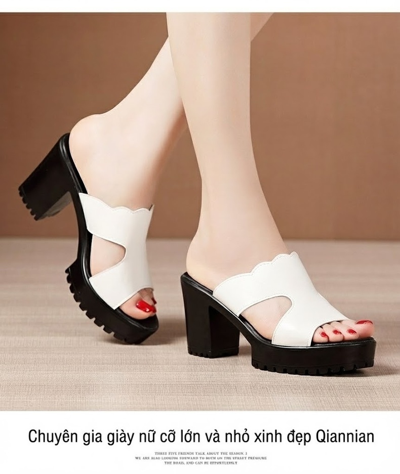 Giày Sandal Cao Gót Nữ Hở Ngón Quai Ngang Đế Xuồng Gót Cao 8cm Màu Đen, Trắng, Đỏ chi tiết 11