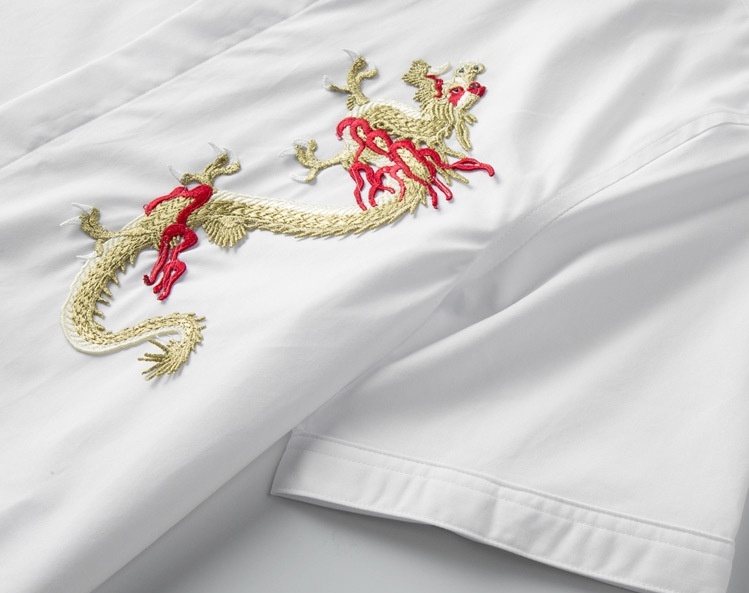 Áo Sơ Mi Tay Ngắn Nam Cotton Thêu Hình Rồng Phong Cách Trung Hoa Cổ Điển Màu Đen, Xanh Dương, Trắng, Xám chi tiết 2