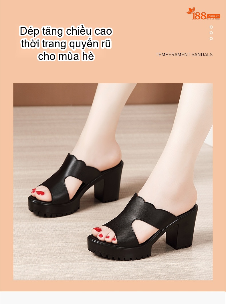 Giày Sandal Cao Gót Nữ Hở Ngón Quai Ngang Đế Xuồng Gót Cao 8cm Màu Đen, Trắng, Đỏ chi tiết 2