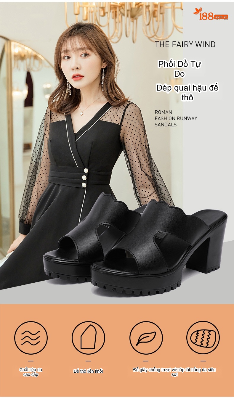 Giày Sandal Cao Gót Nữ Hở Ngón Quai Ngang Đế Xuồng Gót Cao 8cm Màu Đen, Trắng, Đỏ chi tiết 4