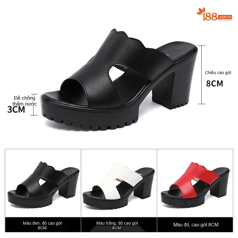 Giày Sandal Cao Gót Nữ Hở Ngón Quai Ngang Đế Xuồng Gót Cao 8cm Màu Đen, Trắng, Đỏ